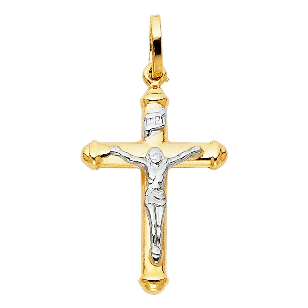 14K Two Tone Jesus Crucifix Cross Pendant